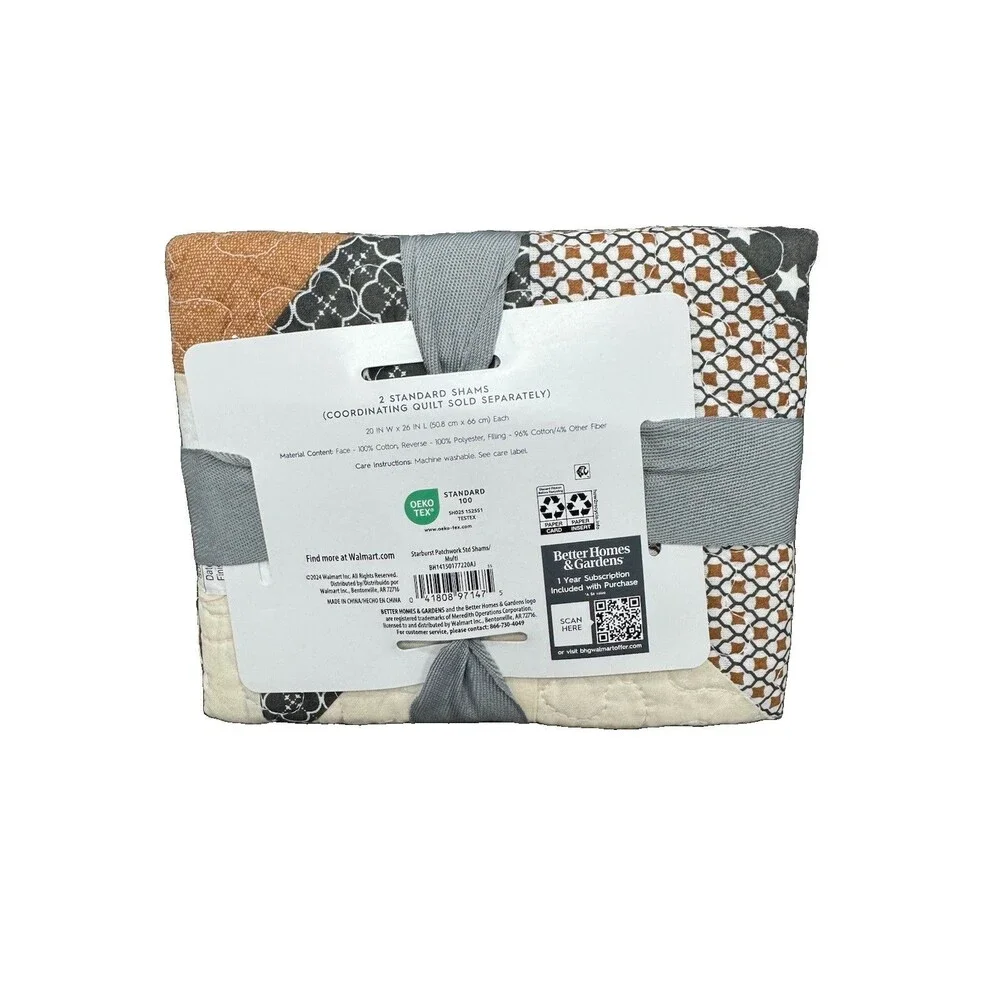 (A5) Better Homes & Gardens Starburst Patchwork Standard Shams 20x26 Set of 2 N